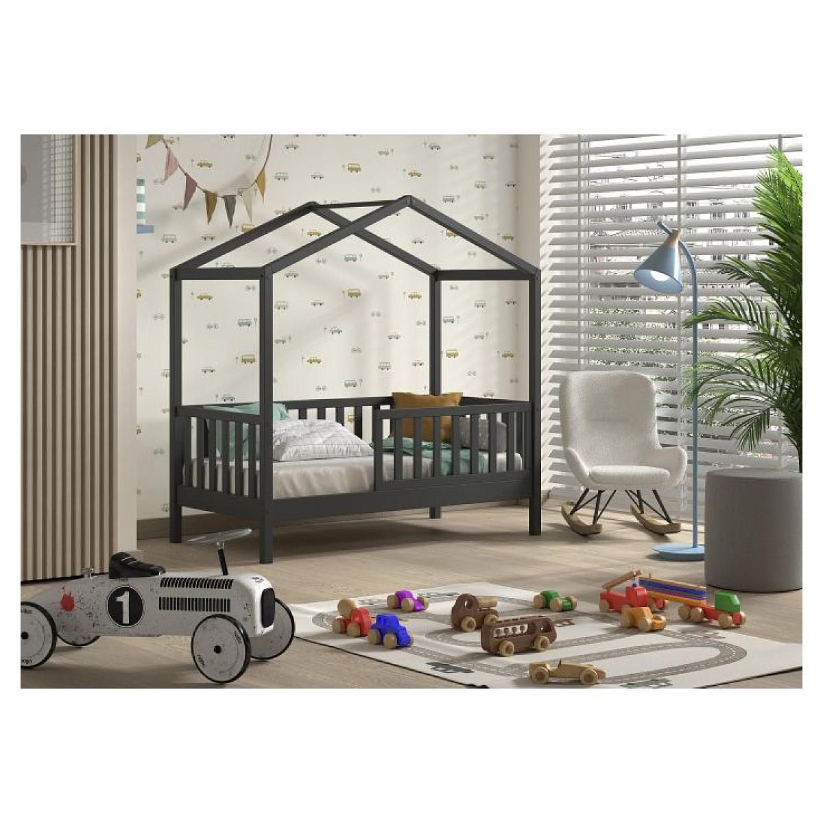 Vipack Lit cabane Dallas 70x140 cm gris