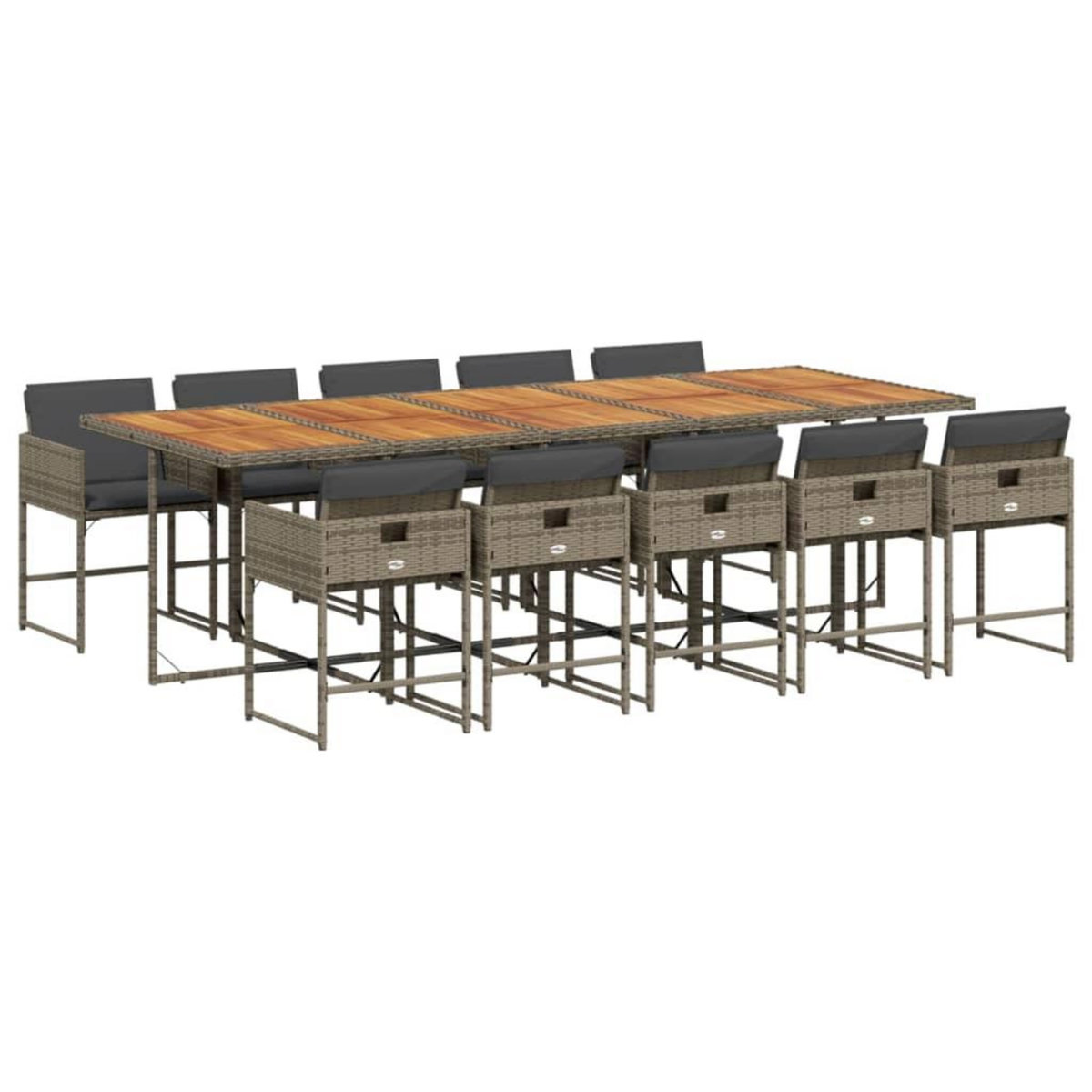 VIDAXL Ensemble a manger de jardin 11pcs avec coussins gris poly rotin