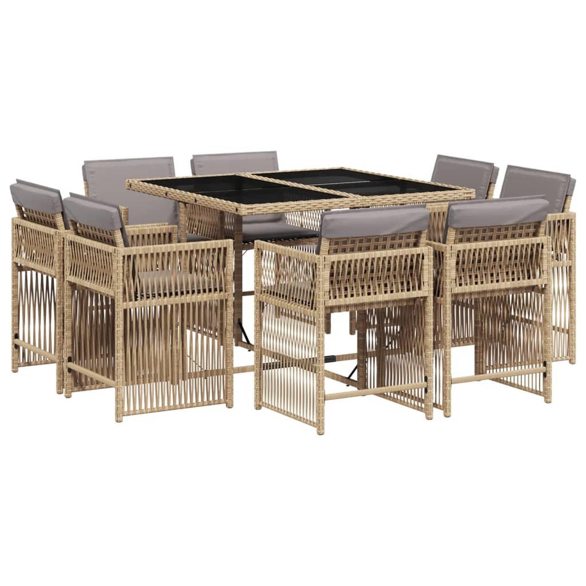 Voir la diapositive 2 : VIDAXL Ensemble a manger de jardin et coussins 9 pcs melange beige