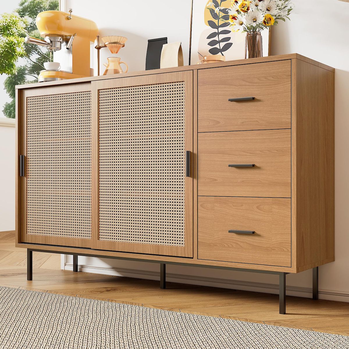 MERAX Buffet 2 porte(s) 3 tiroir(s) - 140 cm naturel panneau de particules