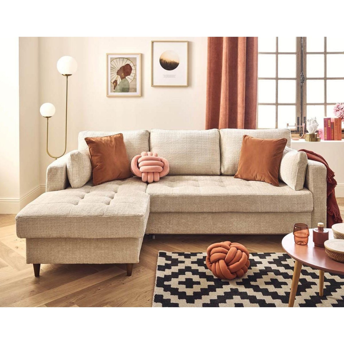 LISA DESIGN Anna - canapé d'angle gauche 4 places convertible avec coffre en velours texturé