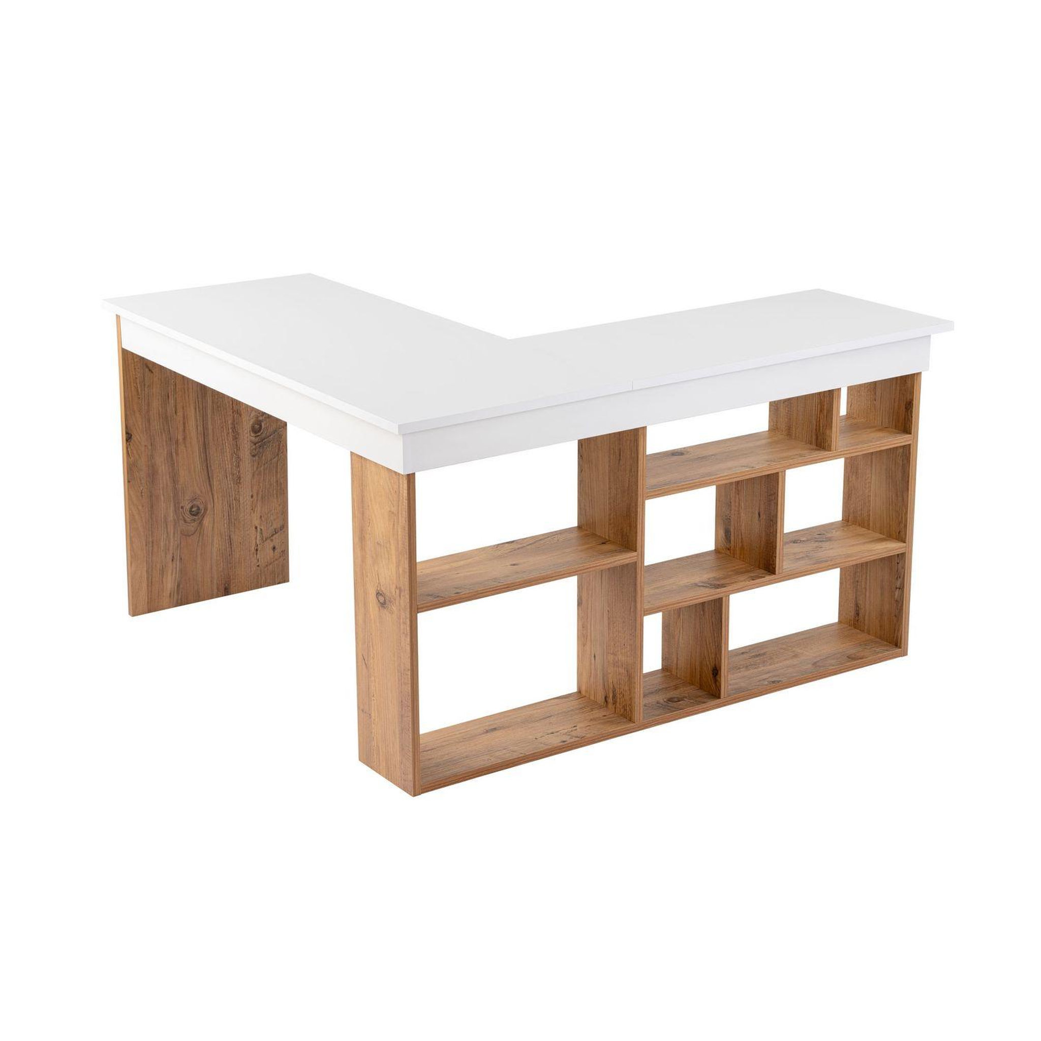 TOILINUX Bureau d'angle avec étagères en bois vesper - blanc et marron