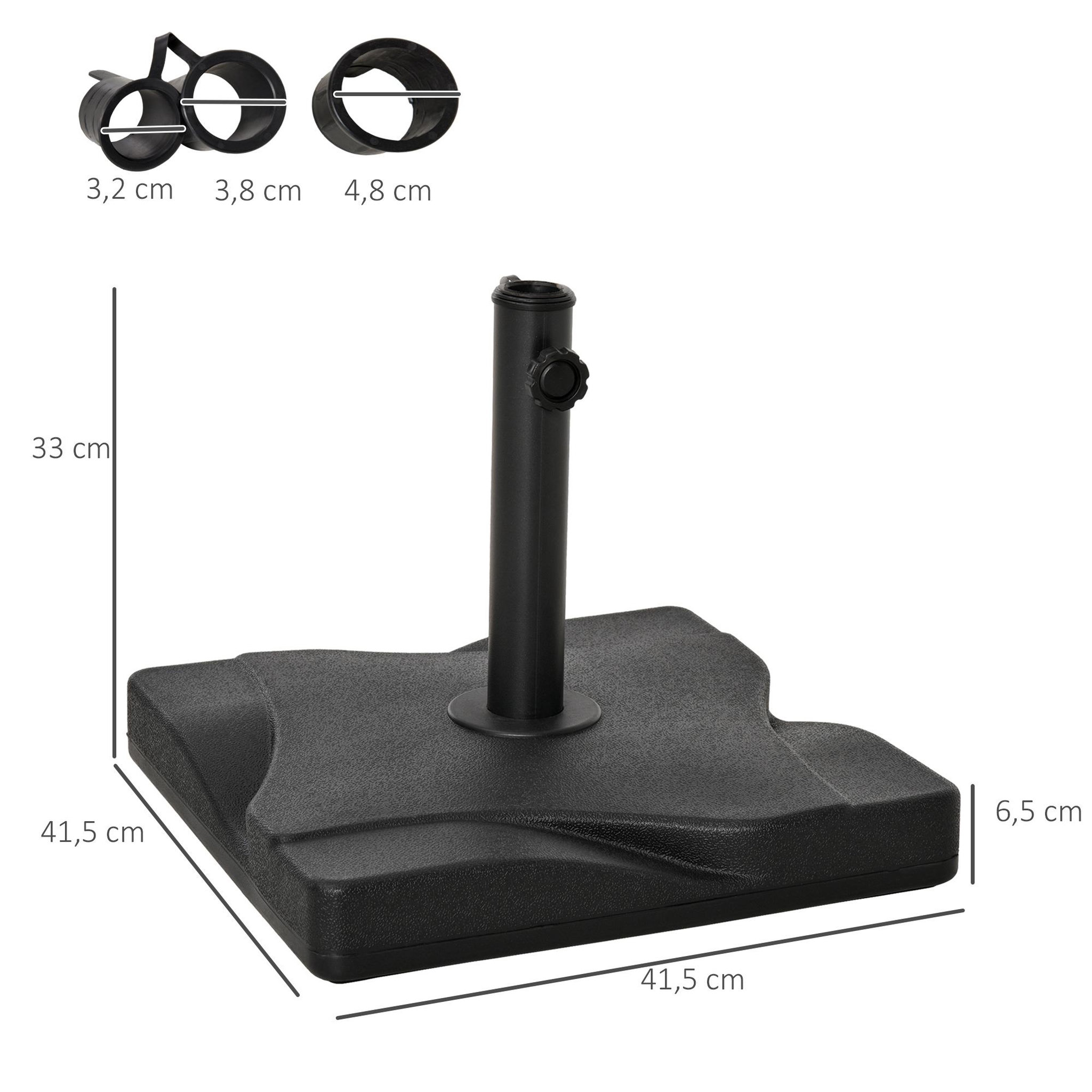 Voir la diapositive 3 : OUTSUNNY Pied de parasol base de lestage parasol carré dim. 41,5L x 41,5I x 35H cm poids net 20 Kg ciment HDPE noir