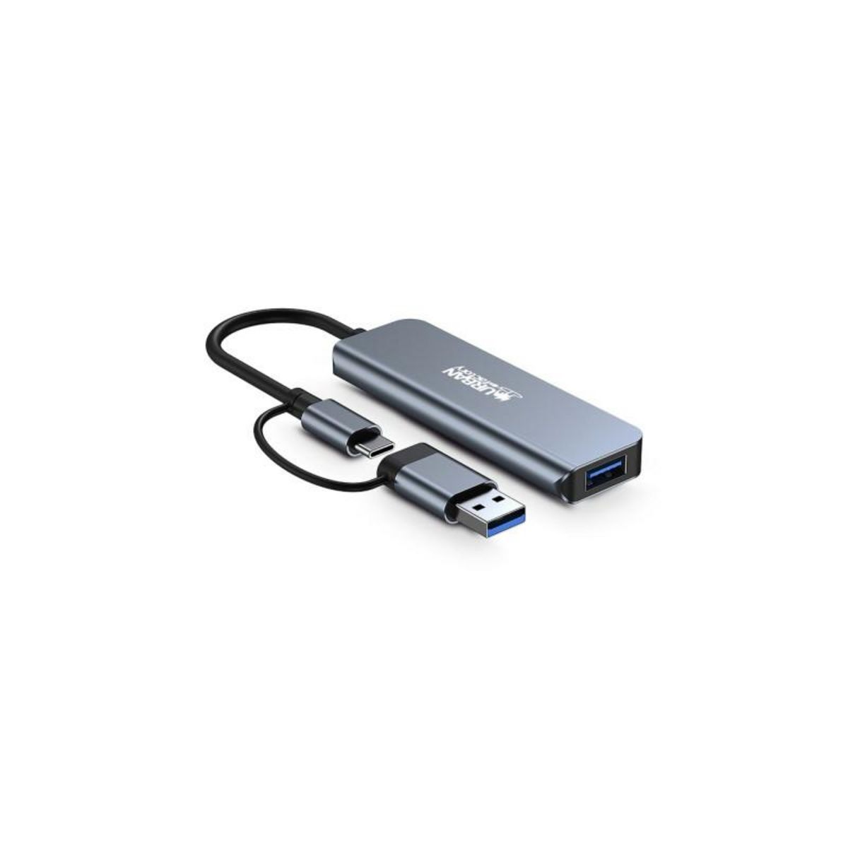 URBAN FACTORY Hub USB Urban Factory HUB USB 4 PORTS USB 3.0 + ADAPTATEUR USB A FEMELLE USB C MALE GRIS SIDERAL