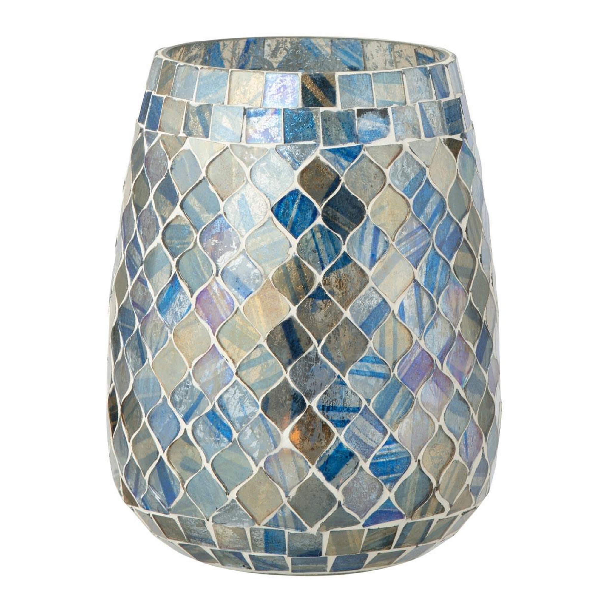 J-LINE Photophore Mosaïque en Verre  Marlon  16cm Bleu