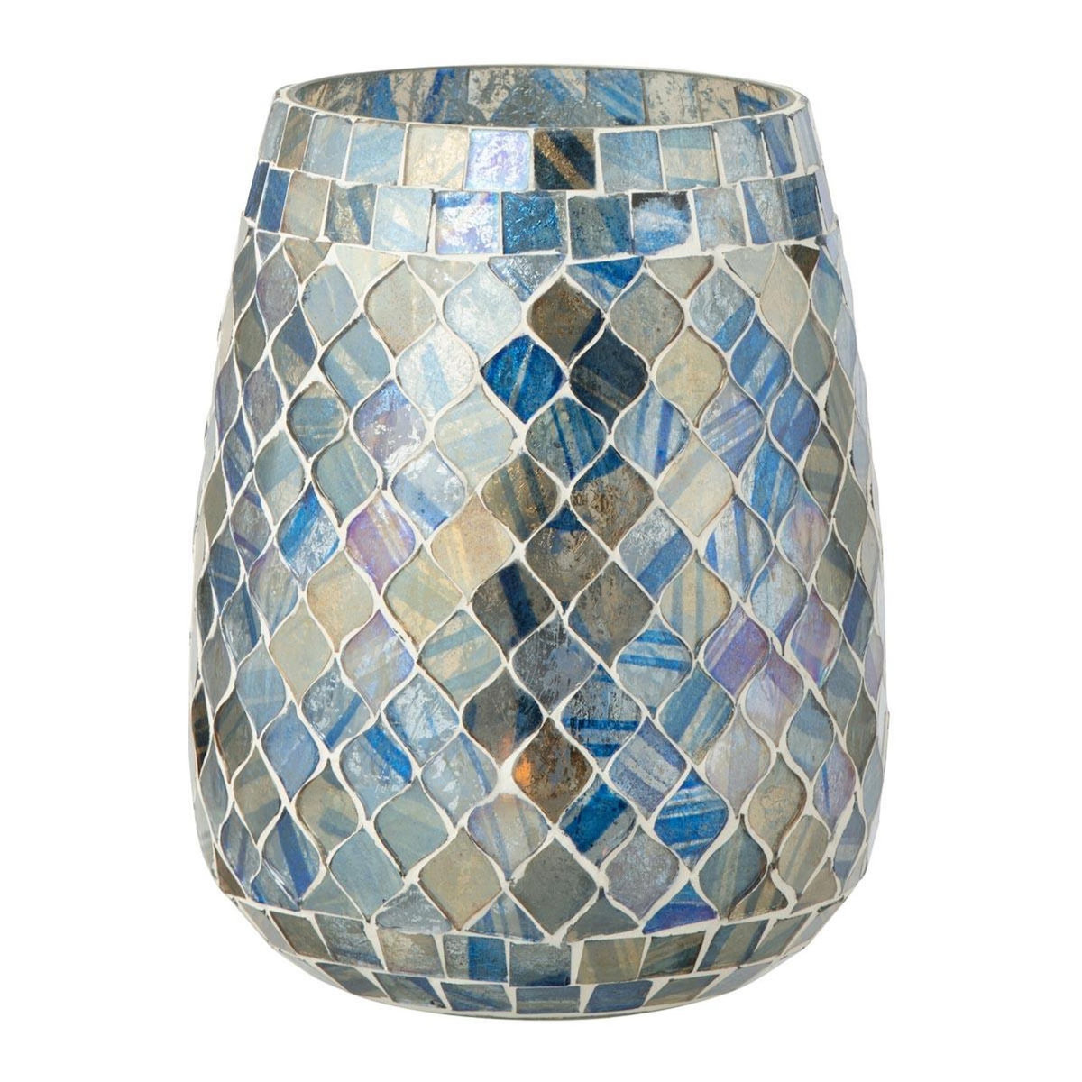 Paris Prix Photophore Mosaïque en Verre  Marlon  16cm Bleu
