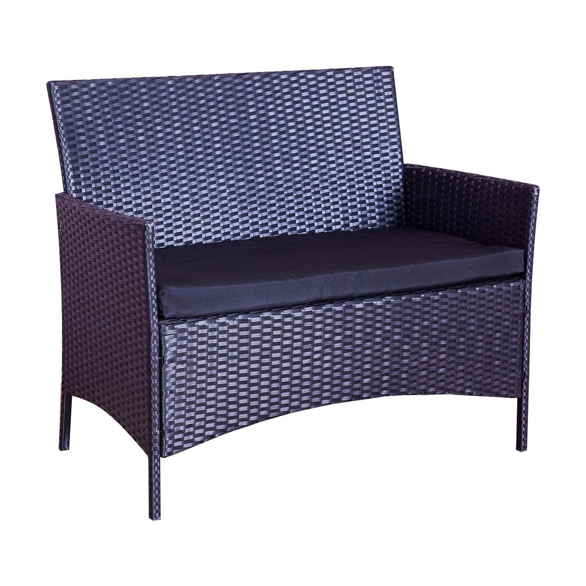 CONCEPT USINE Salon de jardin 4 places en résine tressée Noir et coussins noirs MYKONOS