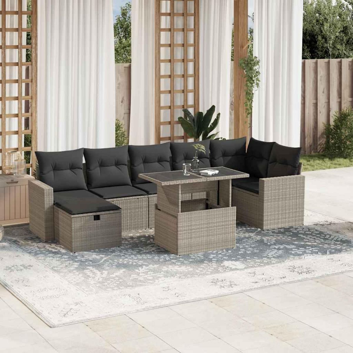 VIDAXL Salon de jardin 8 pcs avec coussins gris clair resine tressee