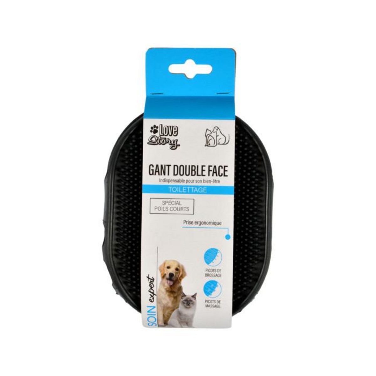 Paris Prix Gant de Brossage pour Chien & Chat  2 Faces  15cm Gris