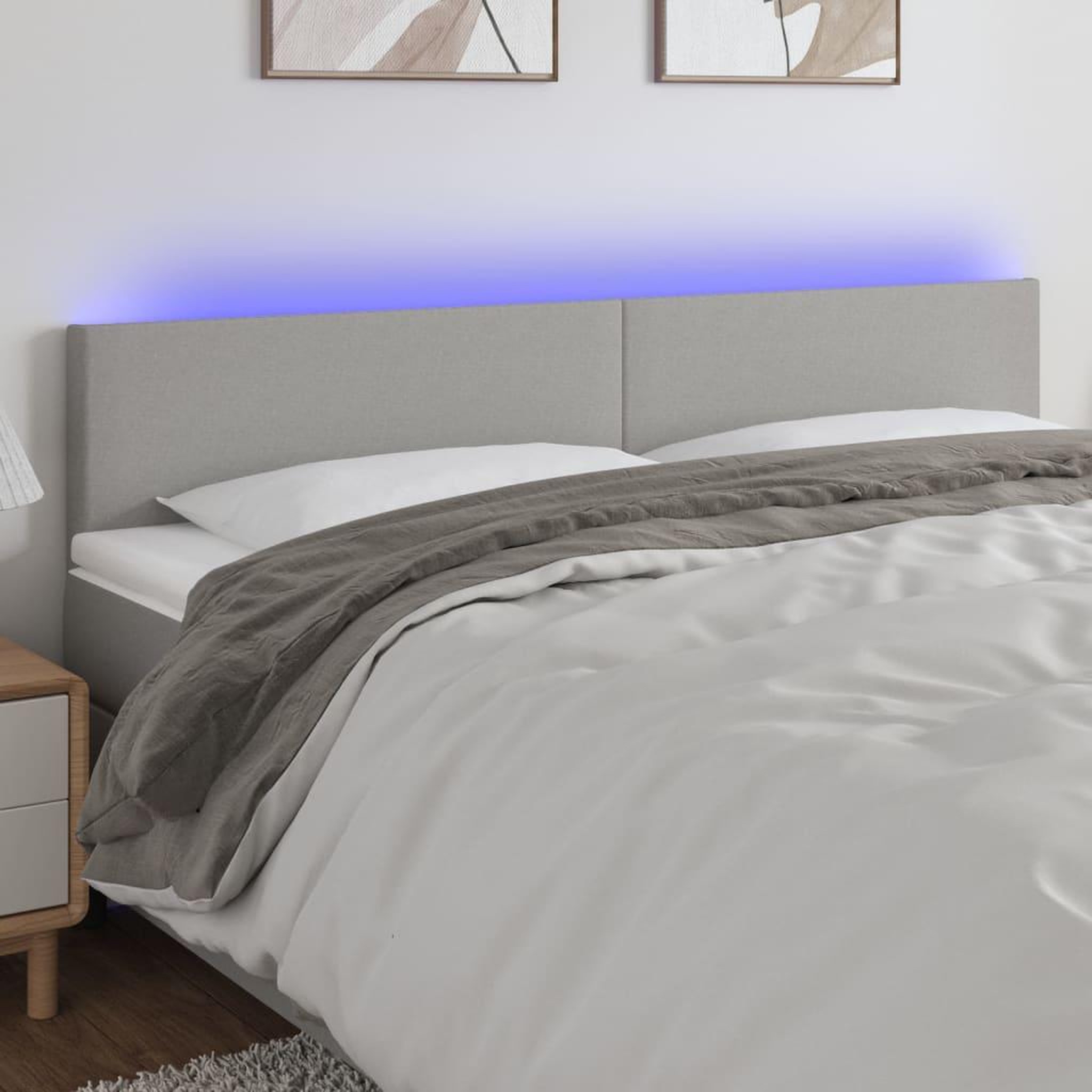 Voir la diapositive 1 : VIDAXL Tete de lit a LED Gris clair 200x5x78/88 cm Tissu