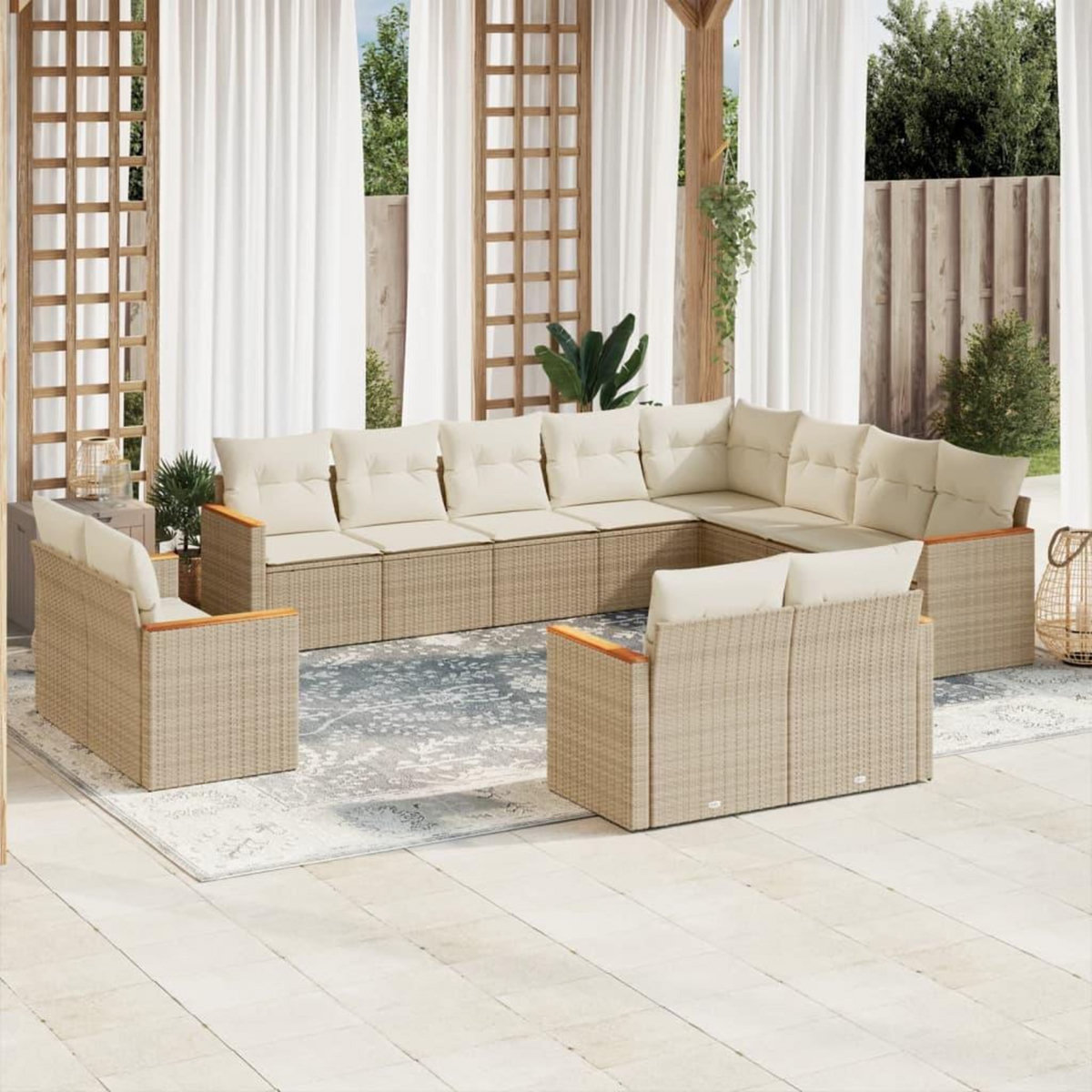 VIDAXL Salon de jardin avec coussins 12 pcs beige resine tressee