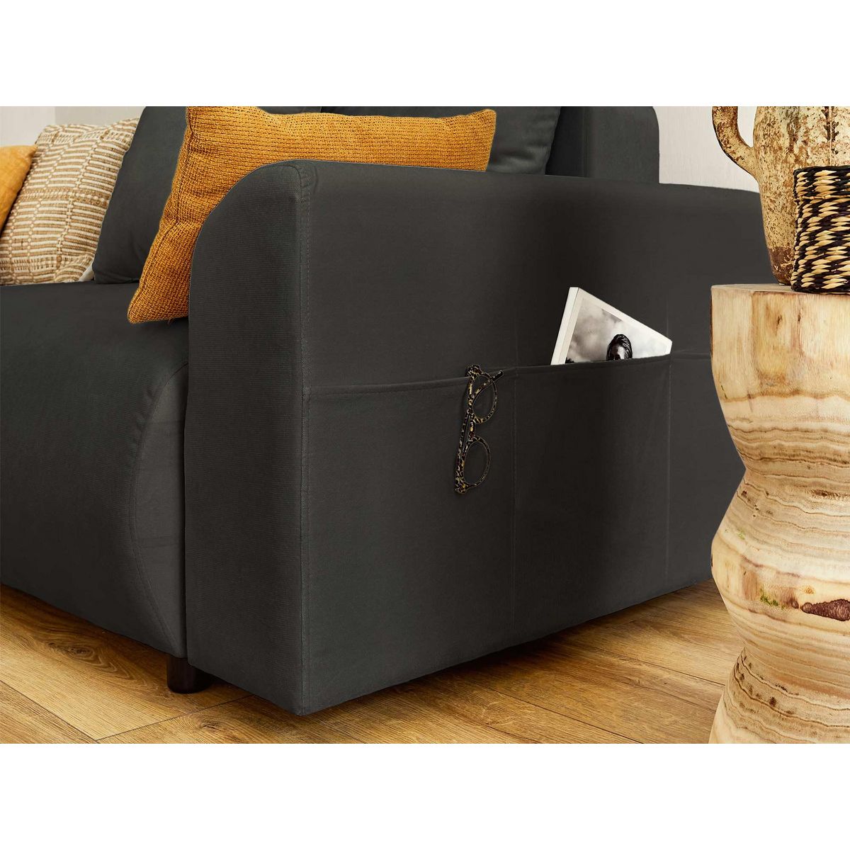 LISA DESIGN Camelia - canapé d'angle réversible - 4 places - convertible avec coffre et poches - en velours