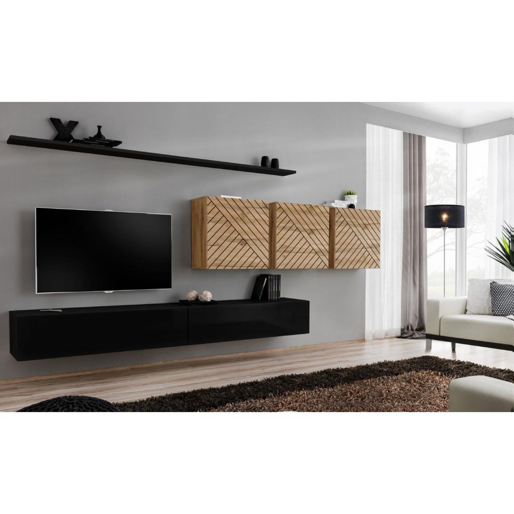 Voir la diapositive 2 : Paris Prix Ensemble meuble tv  switch lamel vii  340cm noir & naturel