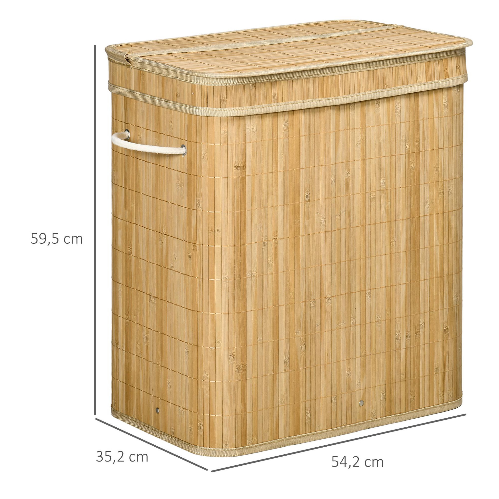 Voir la diapositive 3 : HOMCOM Panier à linge corbeille à linge bac à linge 100 l 2 compartiments couvercle sac amovible 2 poignées tissu bambou