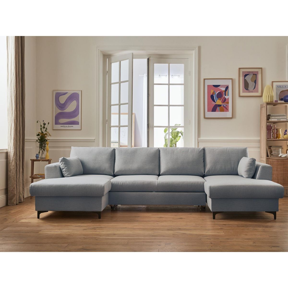 LISA DESIGN Tala - canapé panoramique en u - 7 places - convertible avec coffre - en tissu