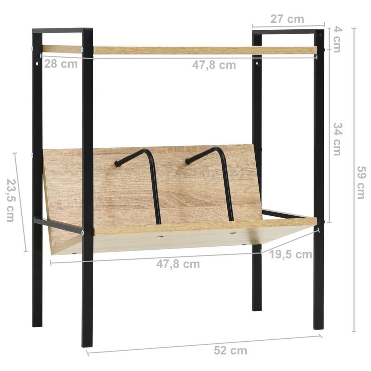 VIDAXL Bibliotheque 2 niveaux noir chene 52x28x59 cm bois d'ingenierie
