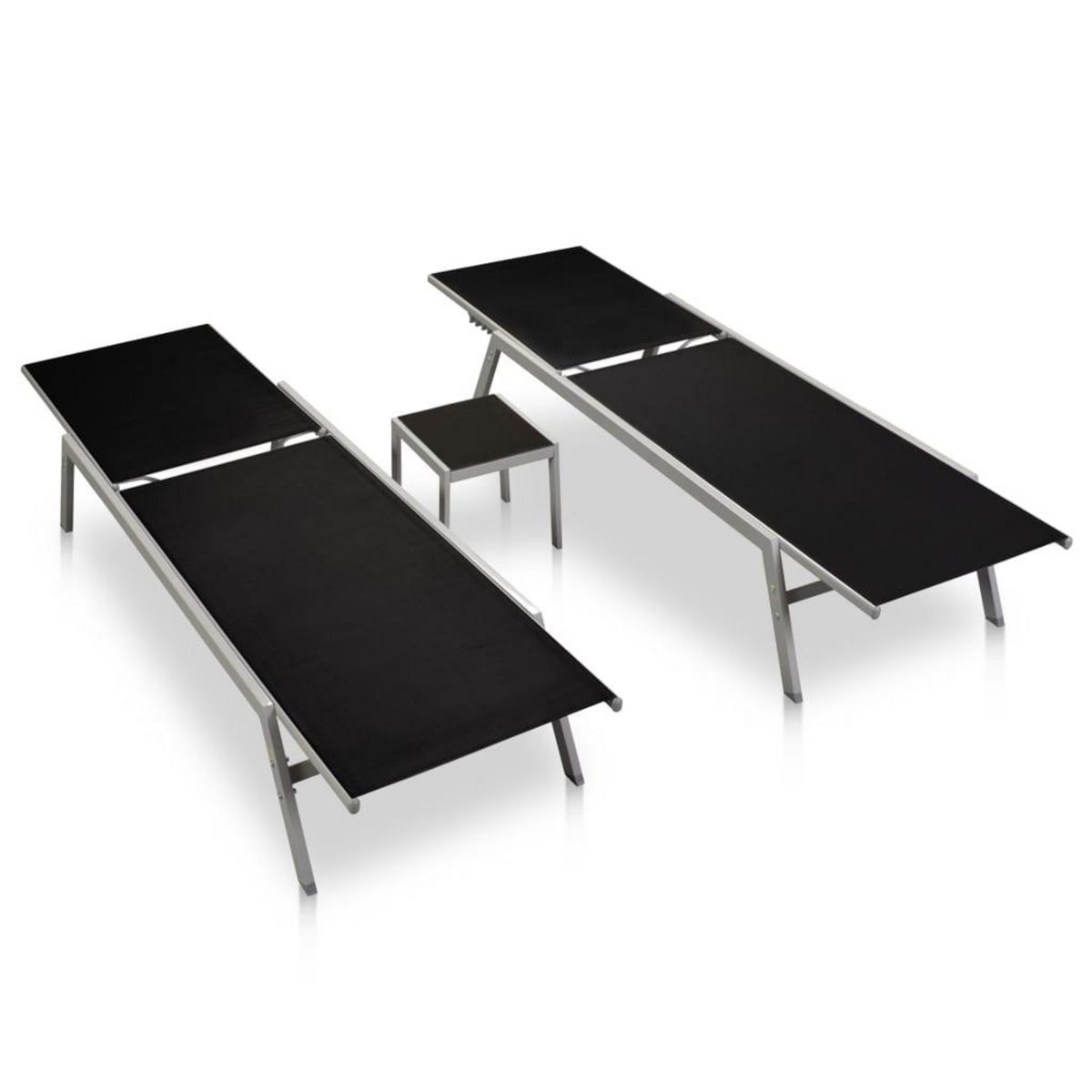 VIDAXL Chaises longues lot de 2 avec table acier et textilene noir