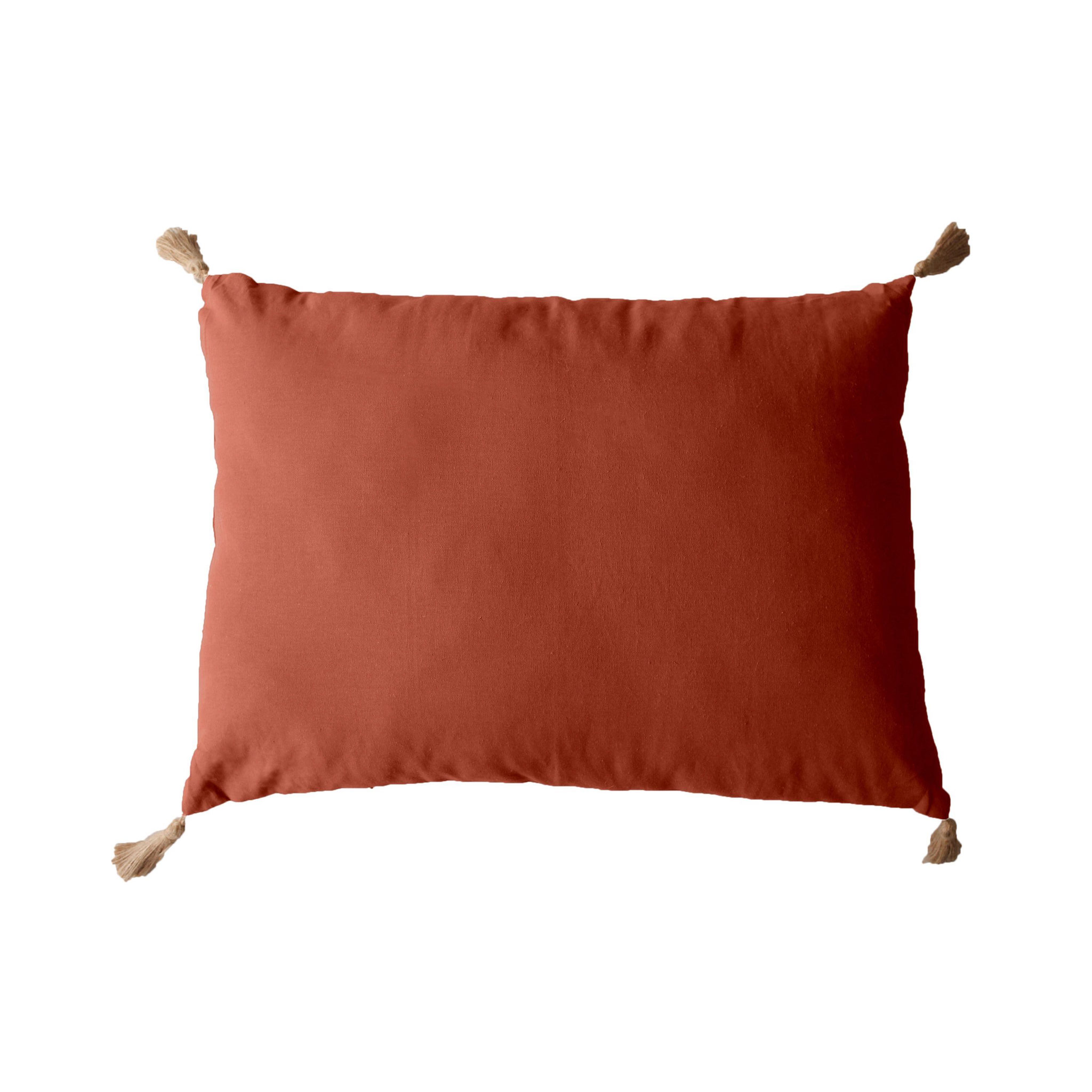 Voir la diapositive 1 : TOILINUX Coussin rectangulaire Panama avec 4 pompons en jute - 70 cm x 50 cm - Vert Argile