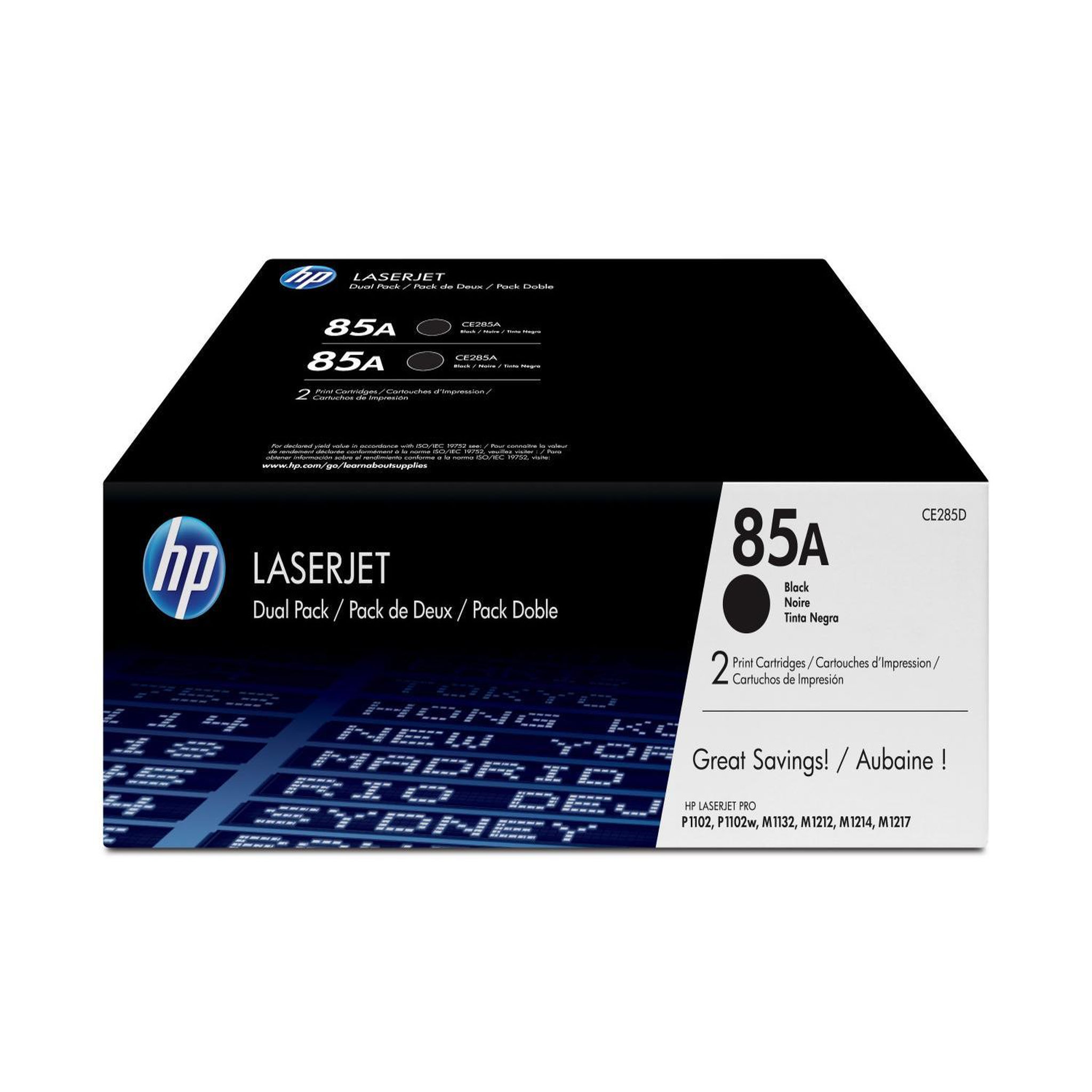 Voir la diapositive 2 : HP HP 85A pack de 2 toners LaserJet noirs authentiques CE285AD pour HP LaserJet Pro M1132/M1212/M1217/P1102/P1104/P1106
