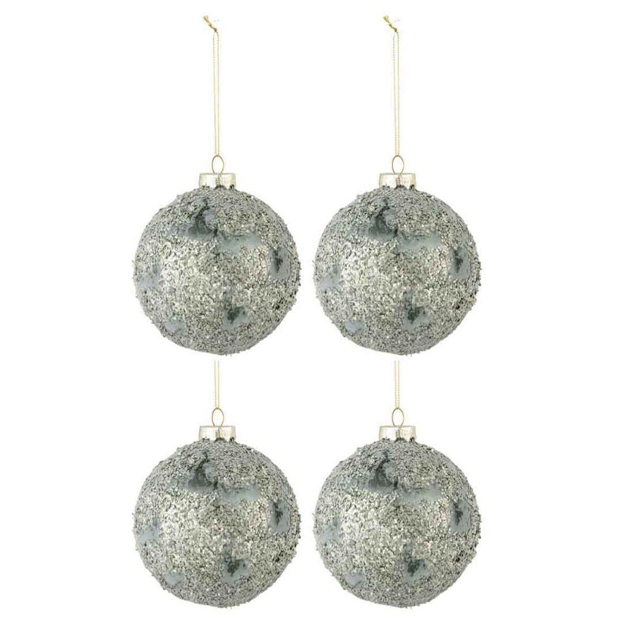 J-LINE Lot de 4 boules de noël  pierres  10cm gris & vert