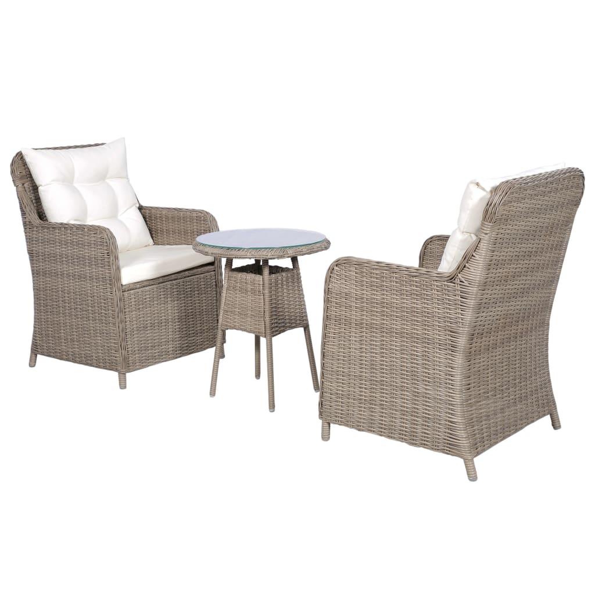 Voir la diapositive 2 : VIDAXL Ensemble bistro 3 pcs coussins oreillers Resine tressee Marron