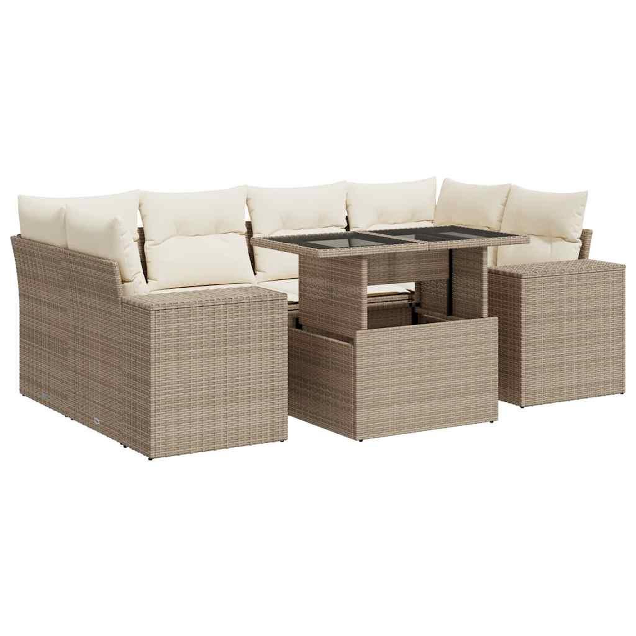 Voir la diapositive 2 : VIDAXL Salon de jardin avec coussins 7 pcs beige resine tressee