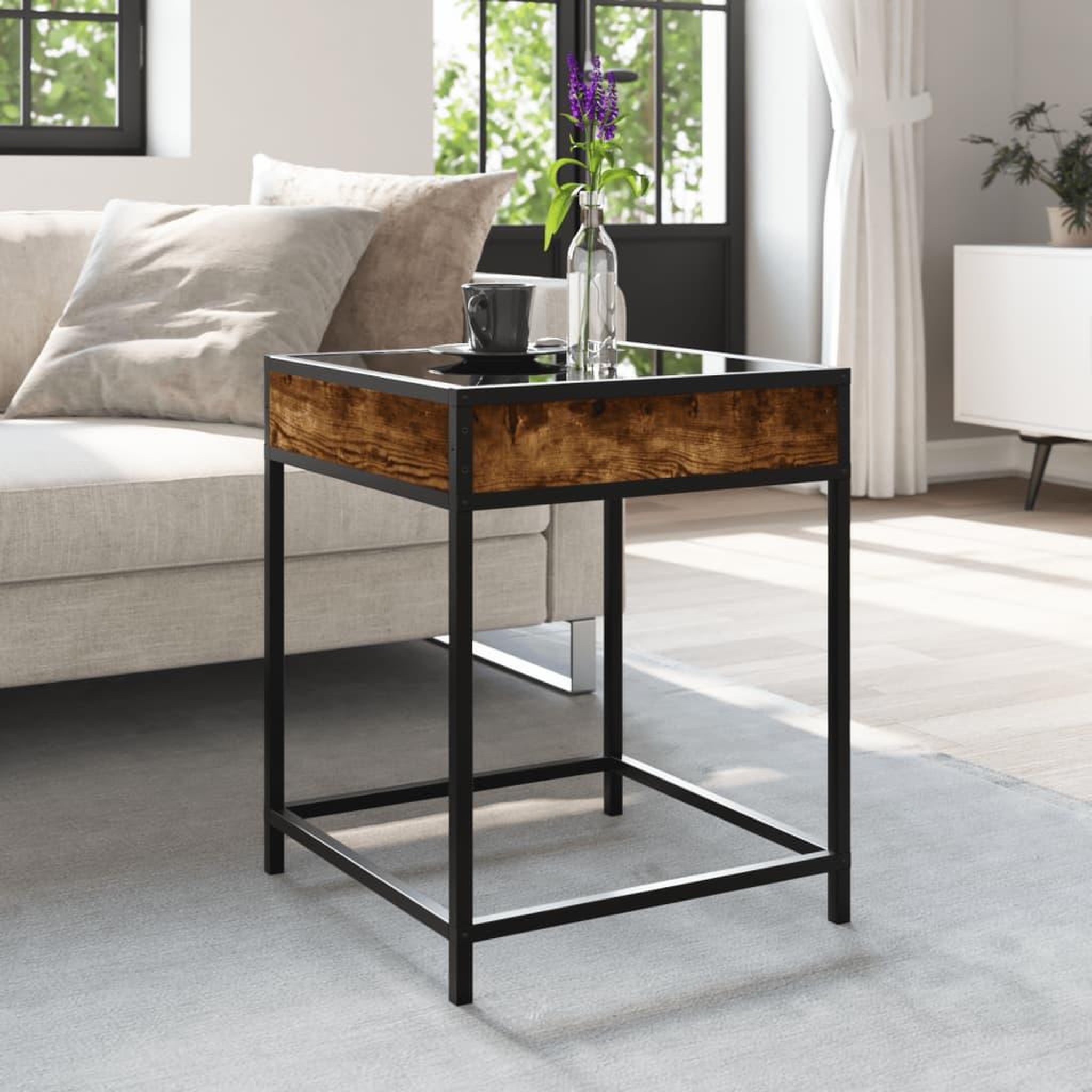 Voir la diapositive 4 : VIDAXL Table basse avec LED Infinity chene fume 40x40x51 cm