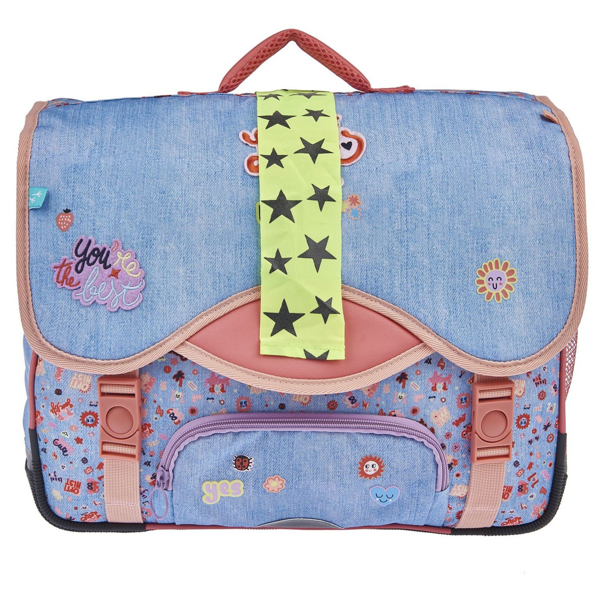 AUCHAN Cartable 41 cm bleu STICKY HAPPINESS