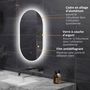 Voir la diapositive 6 : KLEANKIN Miroir ovale mural lumineux LED de salle de bain - 81 x 51 cm - avec 3 couleurs, luminosité réglable interrupteur tactile système antibuée transparent