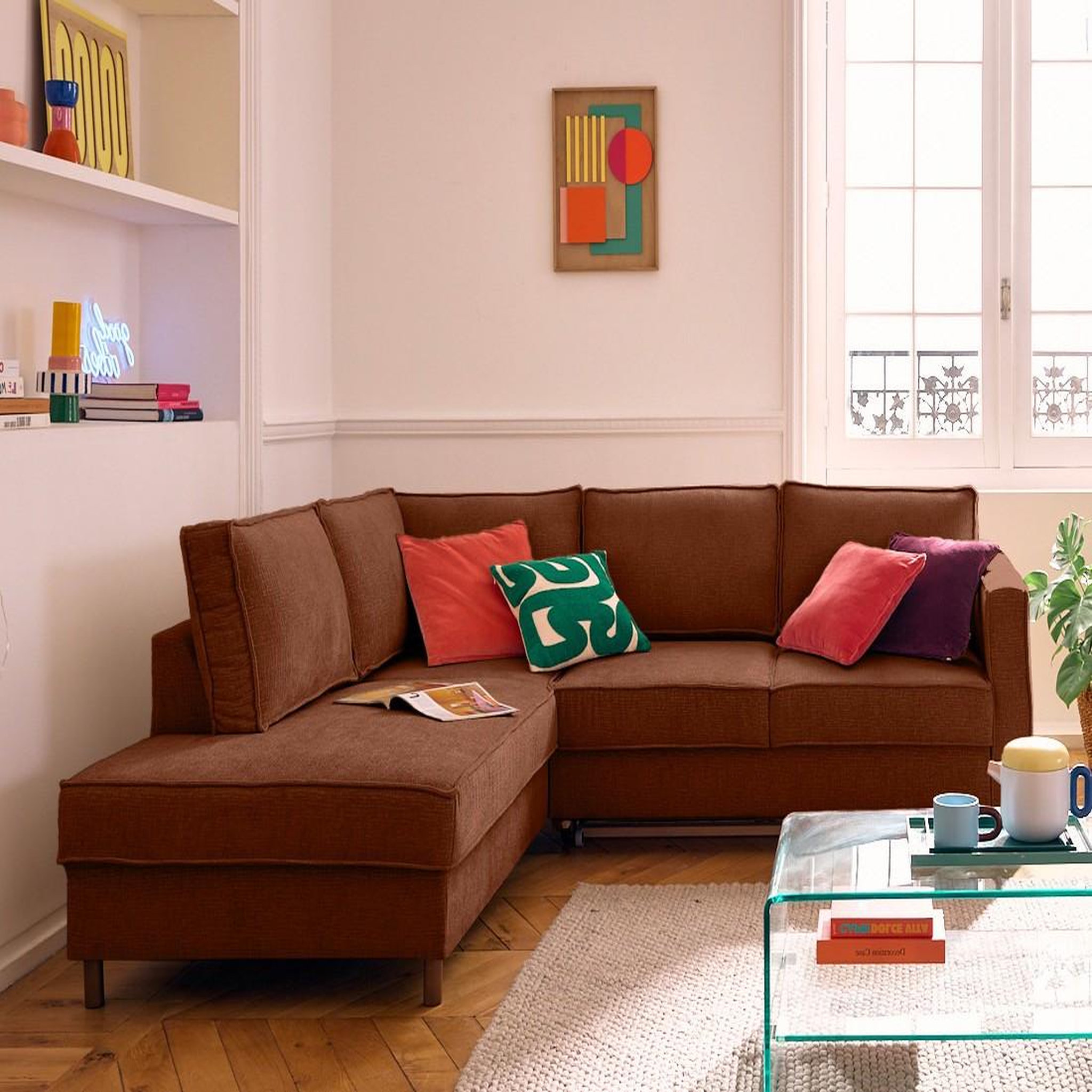 Voir la diapositive 1 : LISA DESIGN Jake - canapé d'angle gauche 5 places convertible en tissu velours relief
