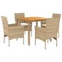 Voir la diapositive 2 : VIDAXL Ensemble a manger de jardin et coussins 5pcs beige rotin acacia
