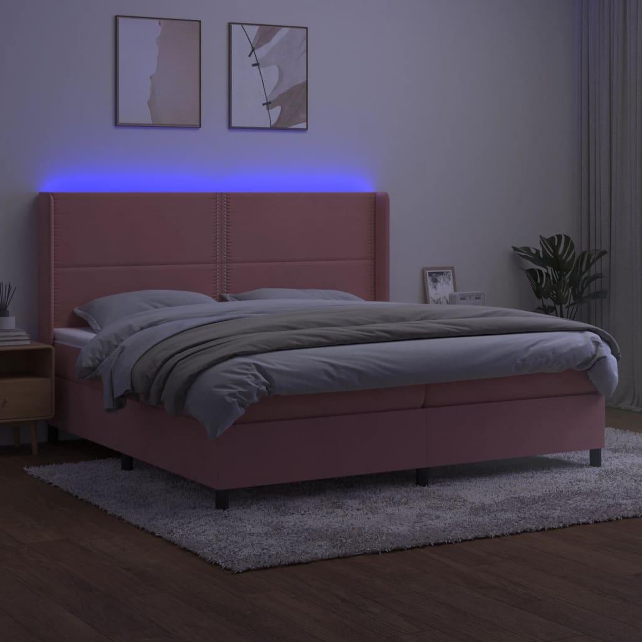 Voir la diapositive 3 : VIDAXL Sommier a lattes de lit matelas et LED Rose 200x200 cm Velours