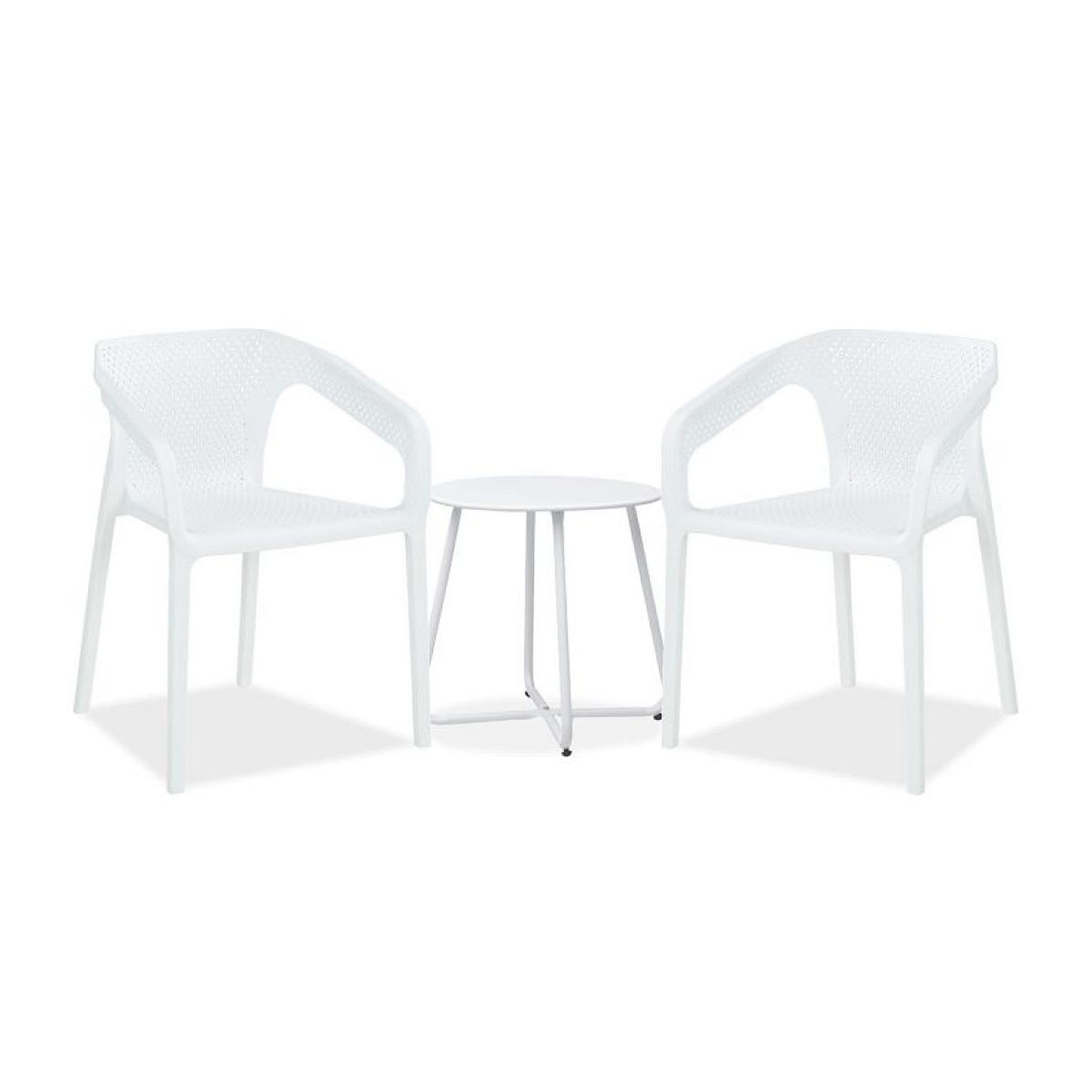 HomeStyle4U Salon de jardin Table et 2 chaises en blanc