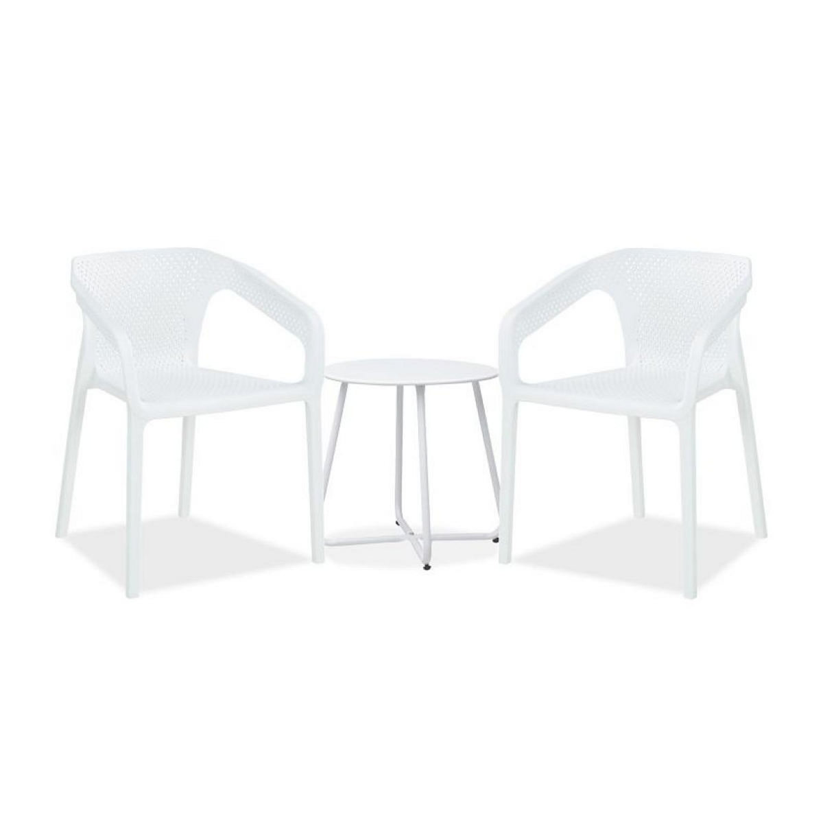 HomeStyle4U Salon de jardin Table et 2 chaises en blanc