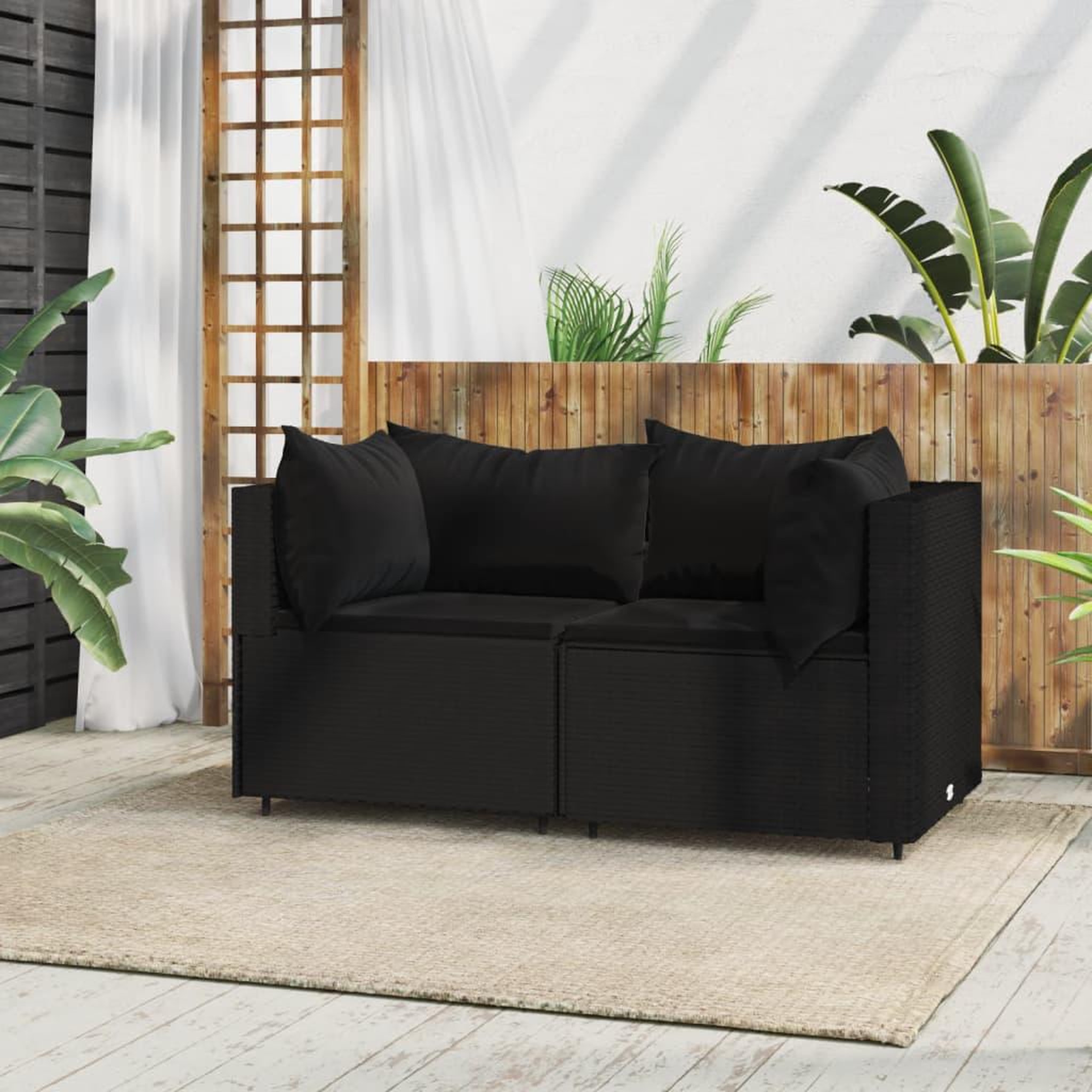Voir la diapositive 1 : VIDAXL Canapes d'angle de jardin et coussins 2pcs Noir Resine tressee