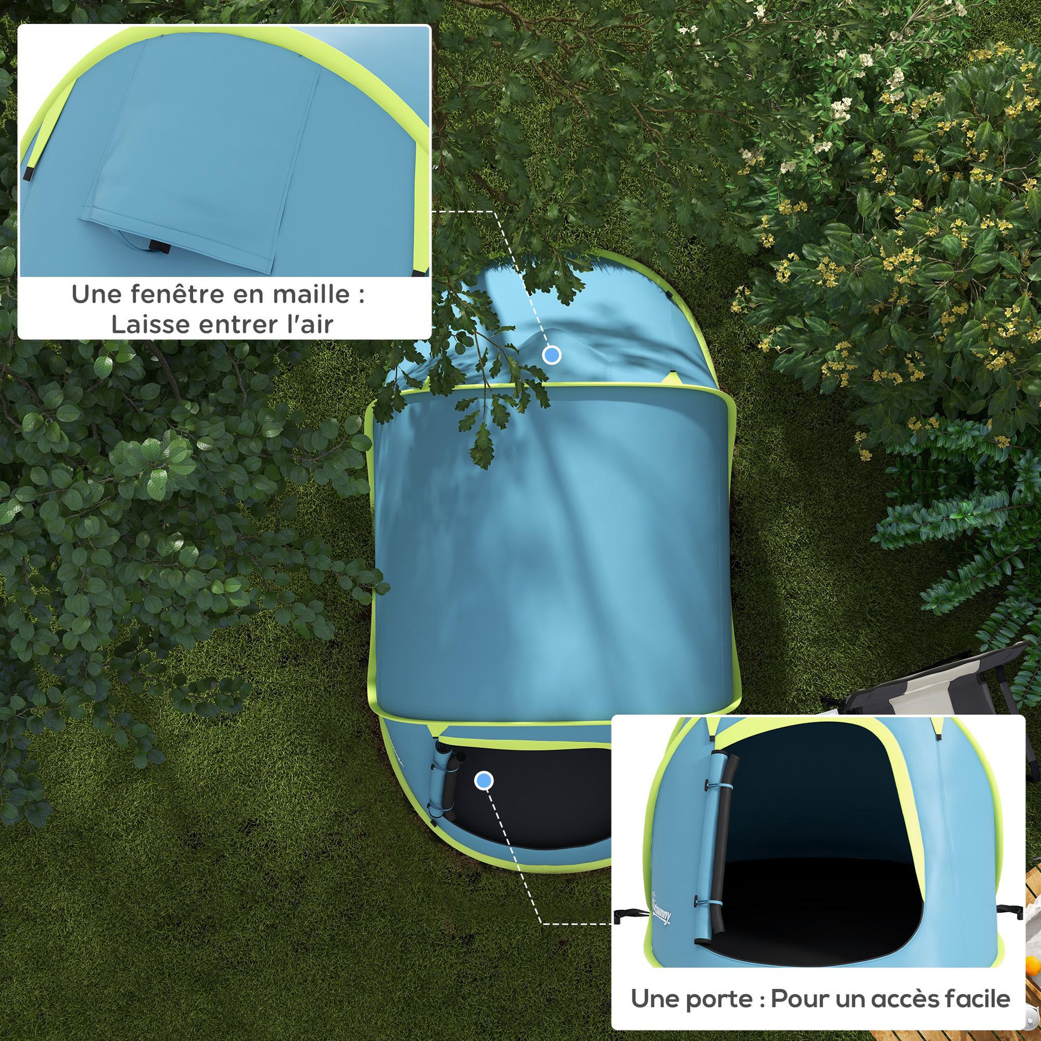 Voir la diapositive 6 : OUTSUNNY Tente de camping automatique pop-up 2-3 pers. étanchéité 2000 mm sac bleu
