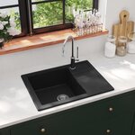 VIDAXL Evier de cuisine avec trou de trop-plein ovale Noir Granit