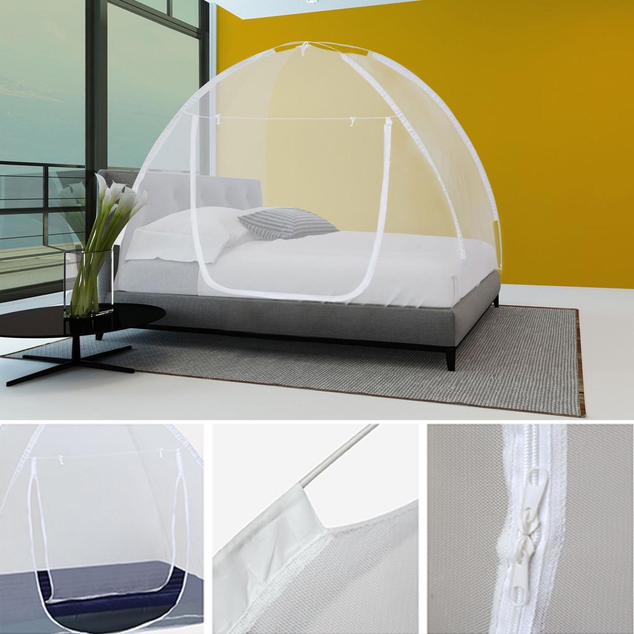 Voir la diapositive 3 : ID MARKET Moustiquaire dôme pop-up 195x150 cm mobile pour lit