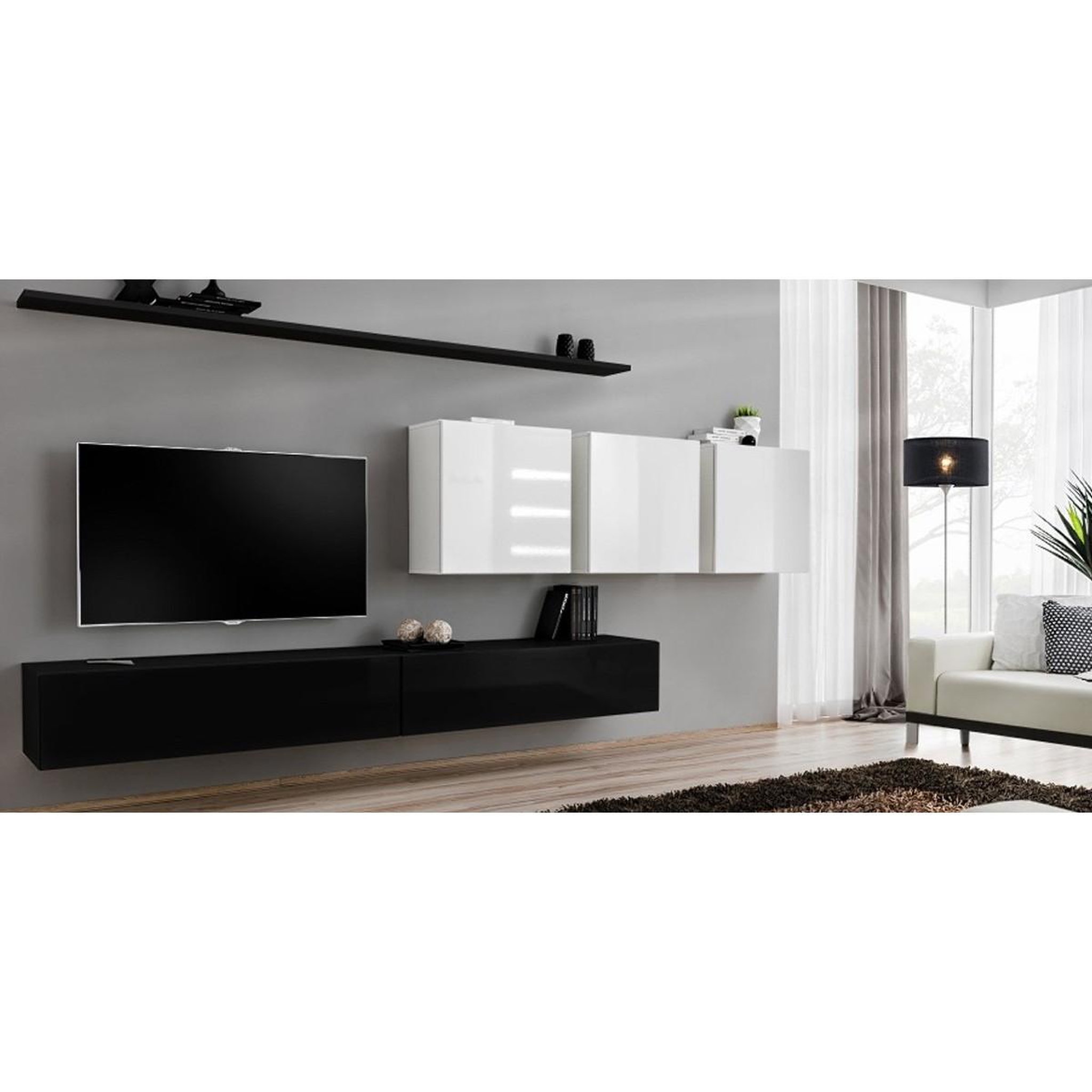 Voir la diapositive 4 : Paris Prix Meuble tv mural design  switch vii  340cm noir & blanc