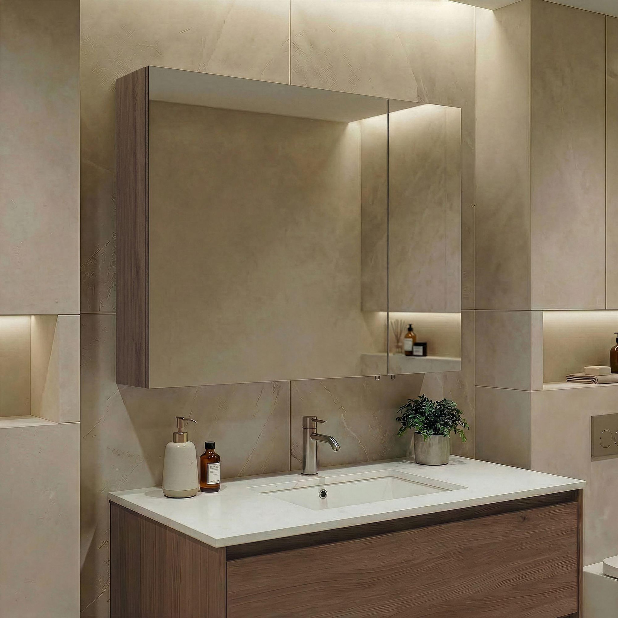 Voir la diapositive 2 : Habitat et Jardin Meuble Salle de Bain avec Miroir  Side 80  - 79 x 16 x 66 cm - Dark Walnut
