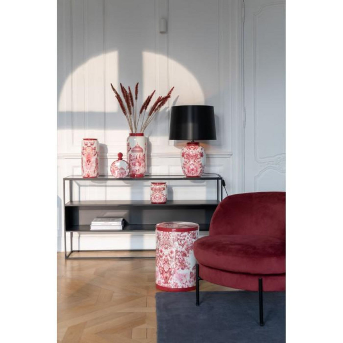 Paris Prix Vase en Porcelaine  Moriko  40cm Rouge & Blanc