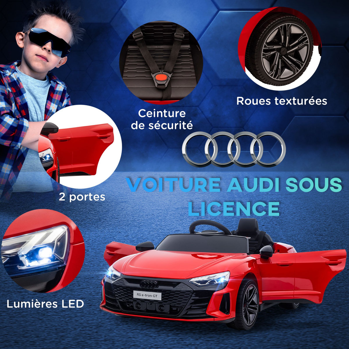 HOMCOM Véhicule électrique enfant Audi RS e-tron GT V. max. 5 Km/h télécommande effets sonores + lumineux rouge