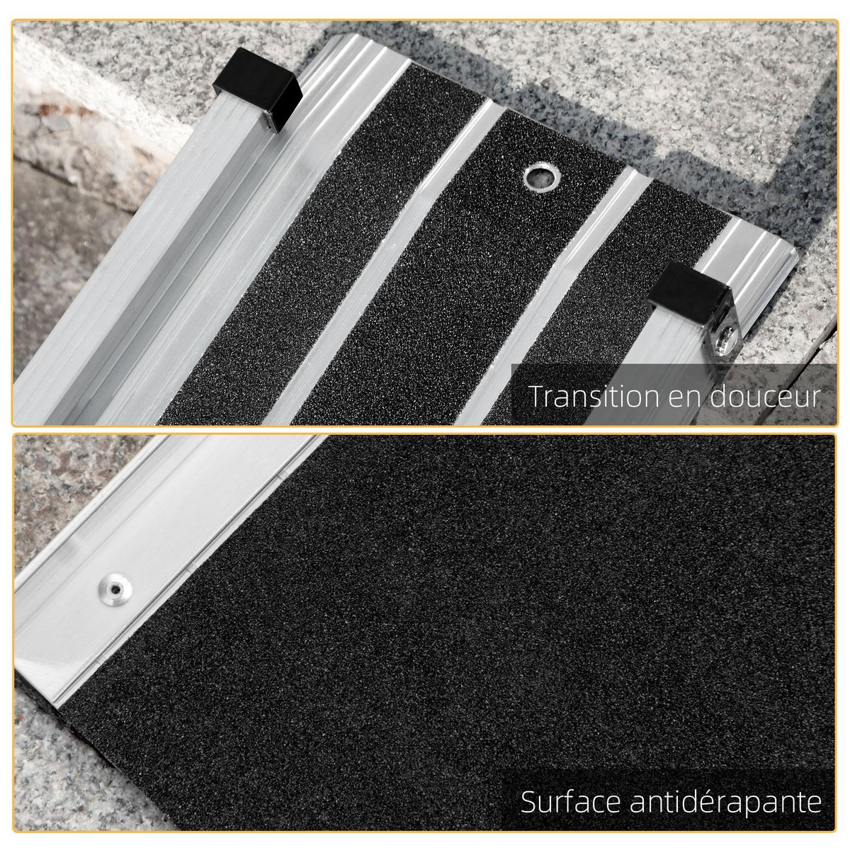 HOMCOM Rampe de fauteuil roulant telescopique rampe de chargement antidérapante avec bordures de sécurité max. 270 Kg alu. noir