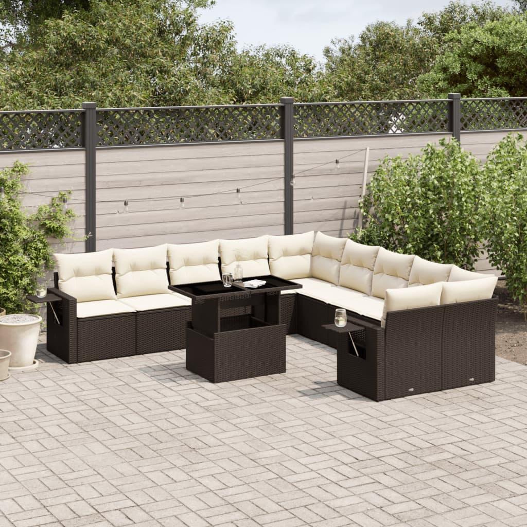 VIDAXL Salon de jardin et coussins 11 pcs marron resine tressee
