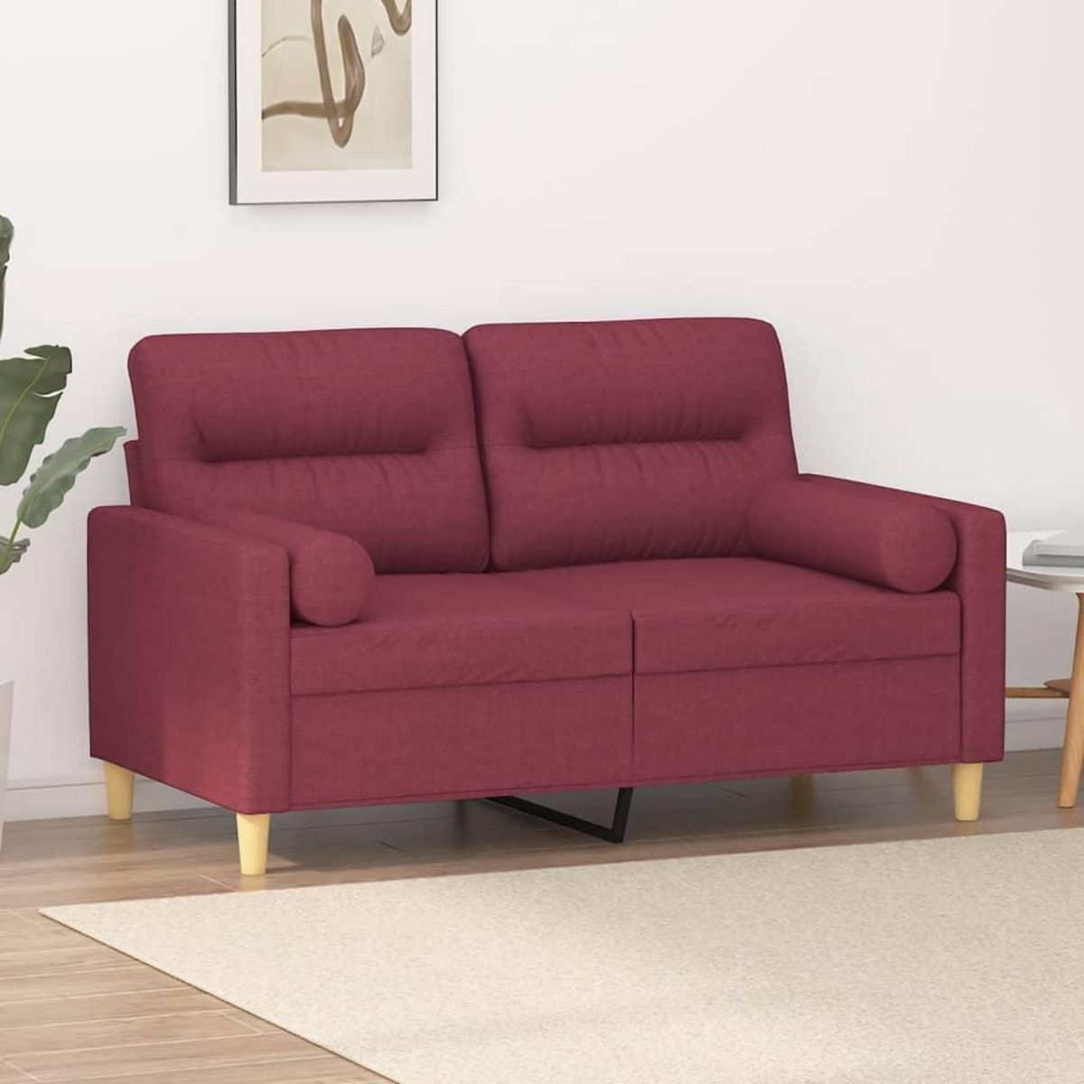VIDAXL Canape 2 places avec oreillers bordeaux 120 cm tissu