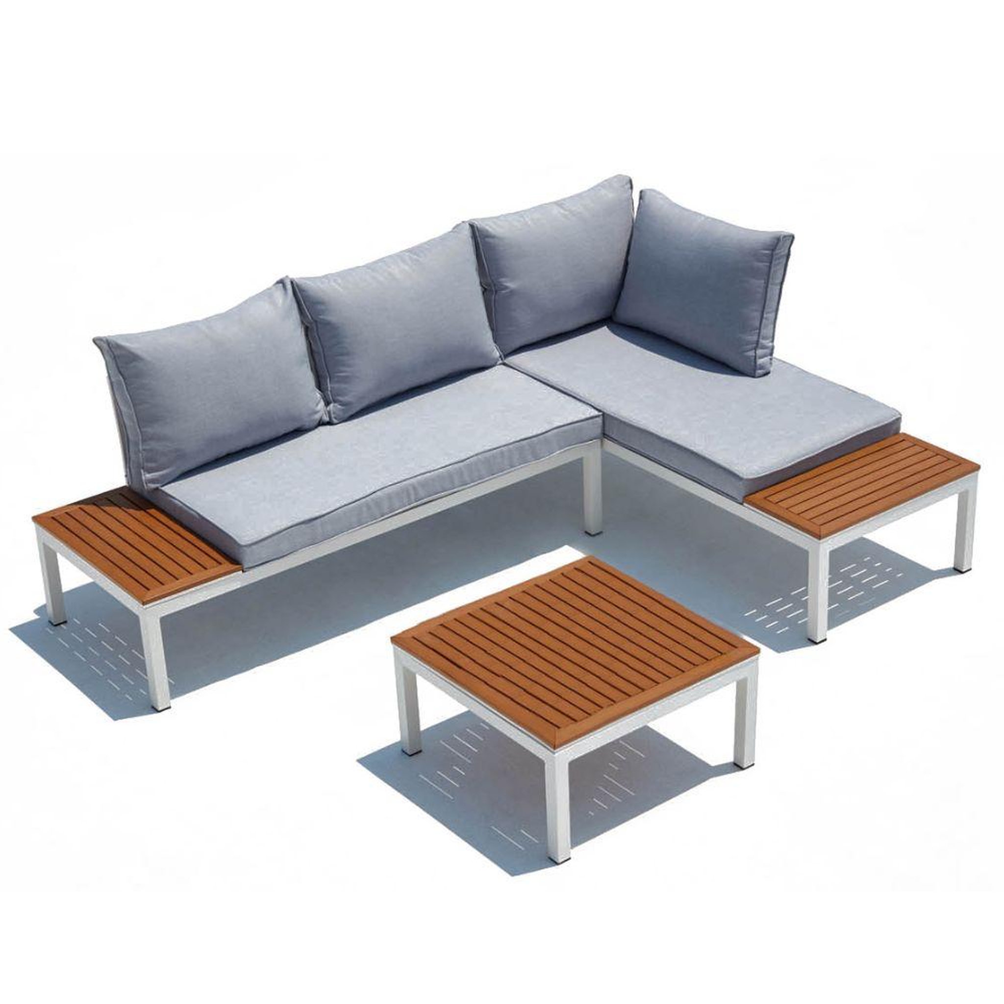 CONCEPT USINE Salon de jardin 4 places en aluminium et acier blanc et gris LOLEA