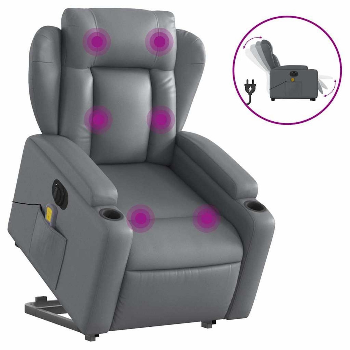 VIDAXL Fauteuil inclinable de massage electrique gris similicuir