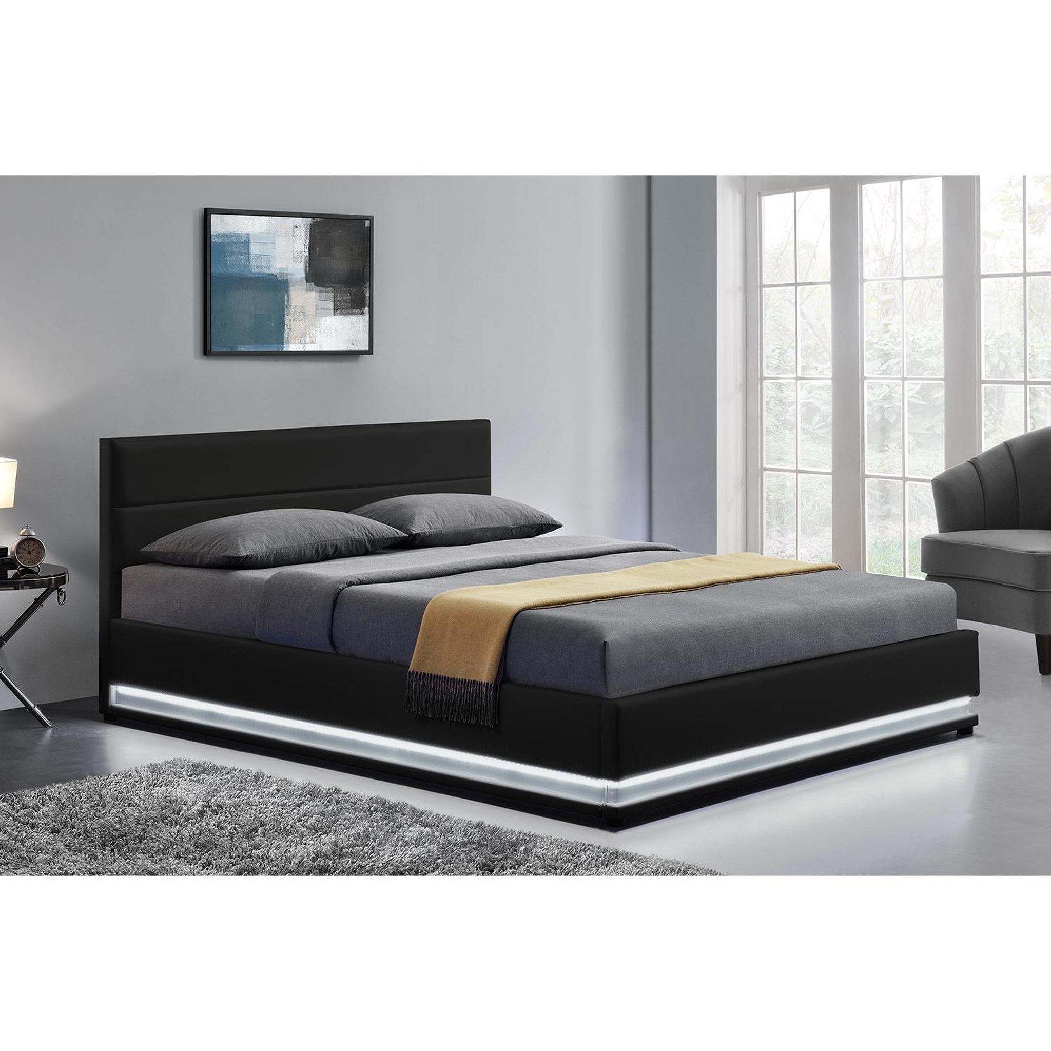 Voir la diapositive 3 : CONCEPT USINE Lit coffre avec led 160 x 200 cm noir NEWYORK