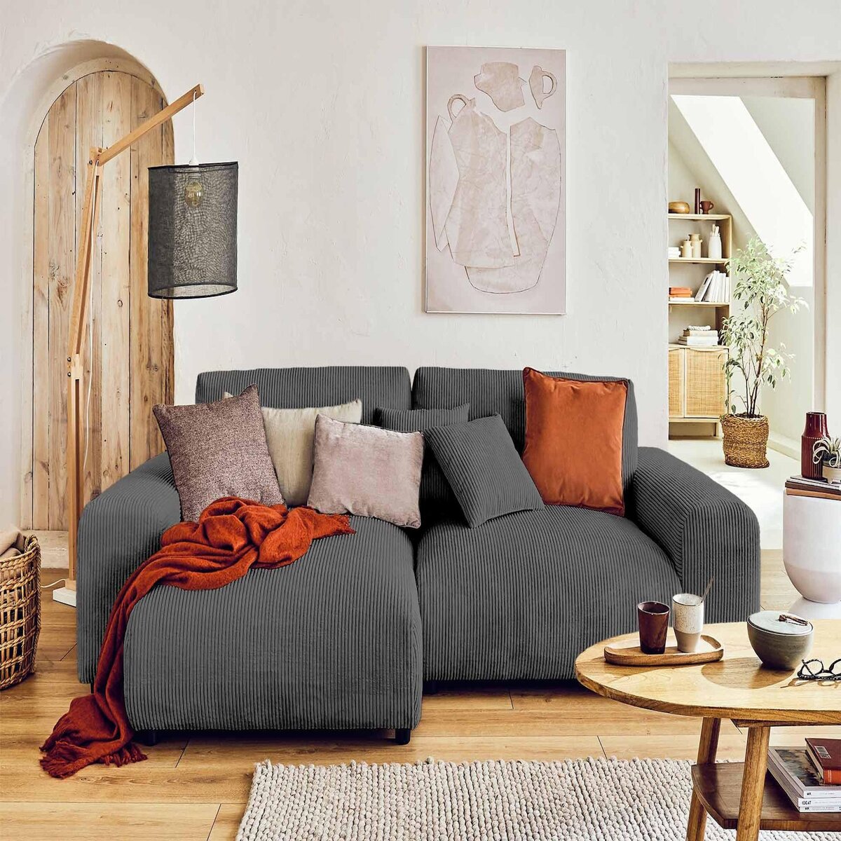 LISA DESIGN Garance - canapé d'angle réversible - 4 places - en velours côtelé