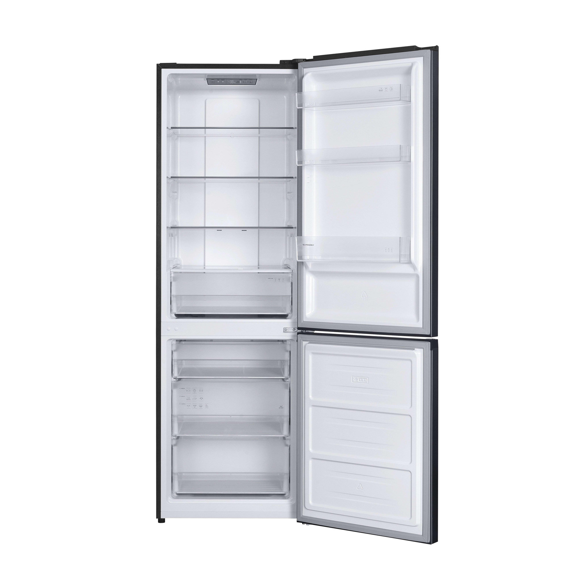 Voir la diapositive 5 : SCHNEIDER Réfrigérateur combiné 400L Inox - SCCB400NFXE